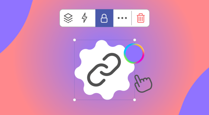 A set of Explain Everything interface elements: new context menu, link icon, Hand Tool icon, and object handles around a shape