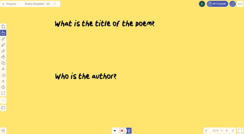 poetry project in Explain Everything whiteboard